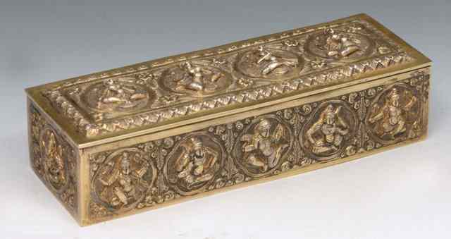 Appraisal: AN INDIAN SILVER GILT OBLONG BOX embossed with five shivas