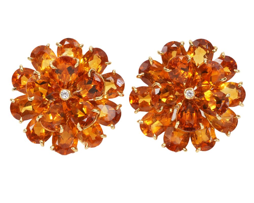 Appraisal: PR CITRINE DIAMOND EARRINGS IN K YGPair of K yellow