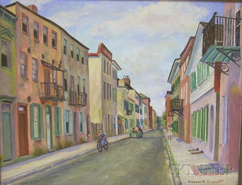 Appraisal: Framed Oil on Canvas View of Tradd Street Charleston South