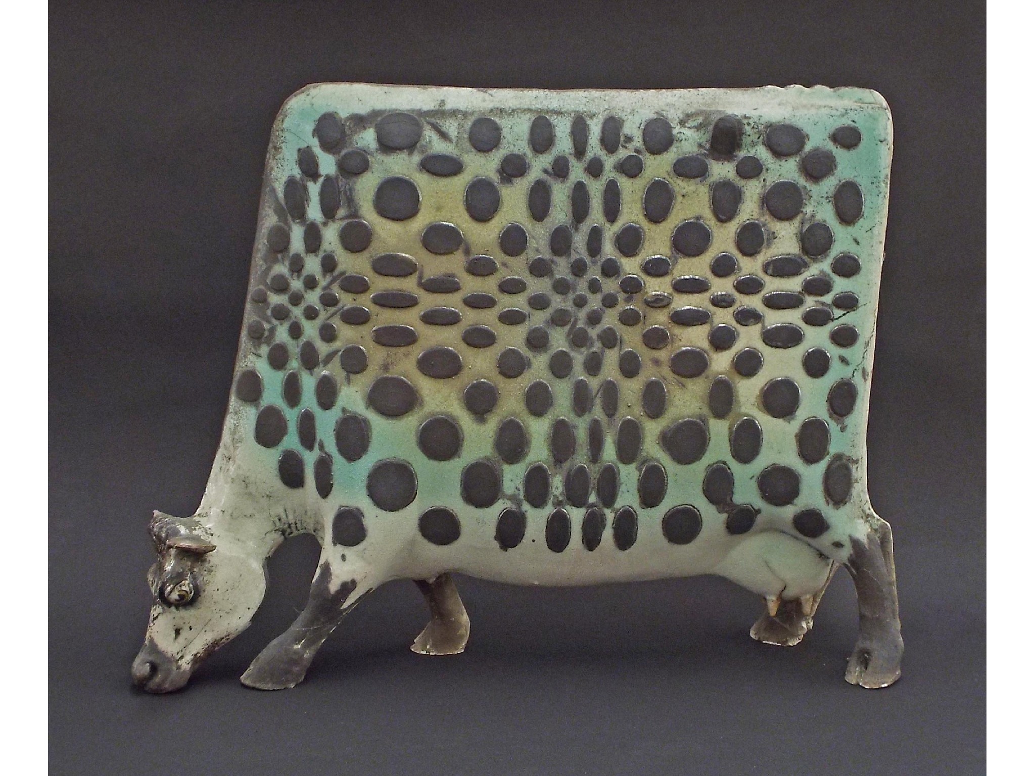 Appraisal: Lawson Rudge - 'Flat Cow' raku pottery sculpture decorated with