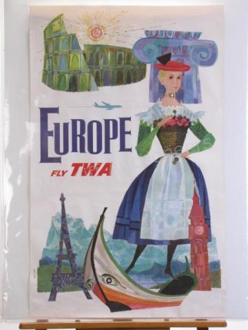 Appraisal: A vintage s TWA travel poster Europe Fly TWA art