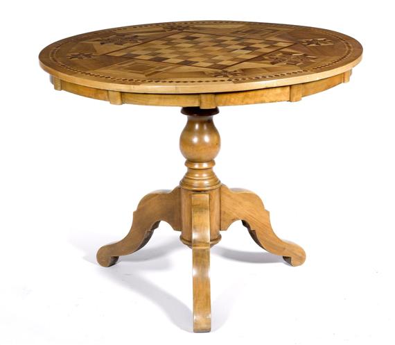 Appraisal: GAMES TABLE Louis Philippe Brienz Walnut and fruitwood marquetry and