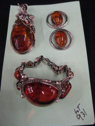 Appraisal: Amber Sterling Silver Jewelry Suite bracelet earrings pendant a beautiful