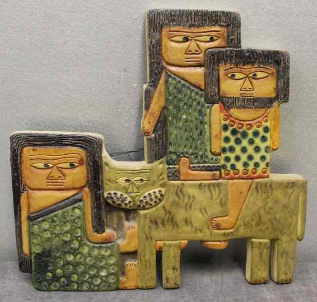 Appraisal: Unusual Midcentury Italian Fantoni Ceramic FiguresIncludes a wall plaque -