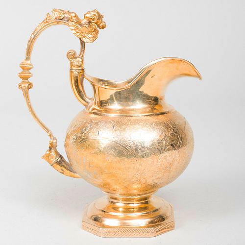 Appraisal: CONTINENTAL SILVER GILT MILK JUG WITH LATER STERLING HANDLEMarked '