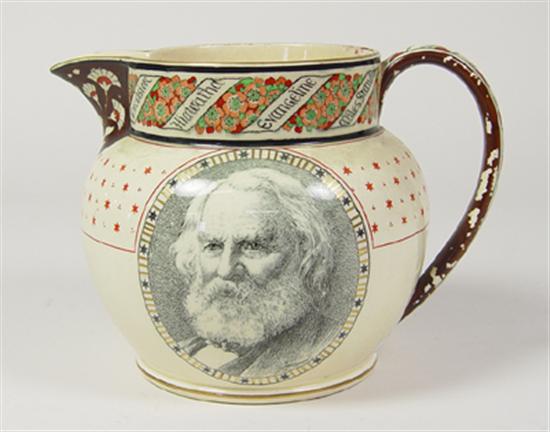 Appraisal: Wedgwood Creamware Longfellow Pitcher Circa Decorated on one side with