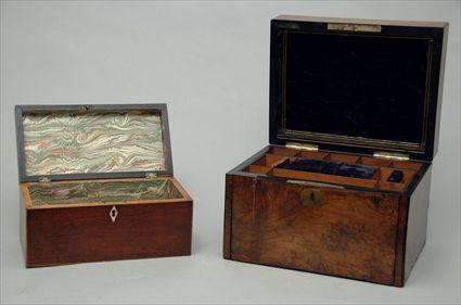 Appraisal: Burl Walnut Jewelry Box together with a Tea Caddy