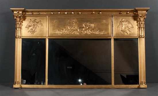 Appraisal: Classical Revival giltwood three-section overmantel mirror late th century relief