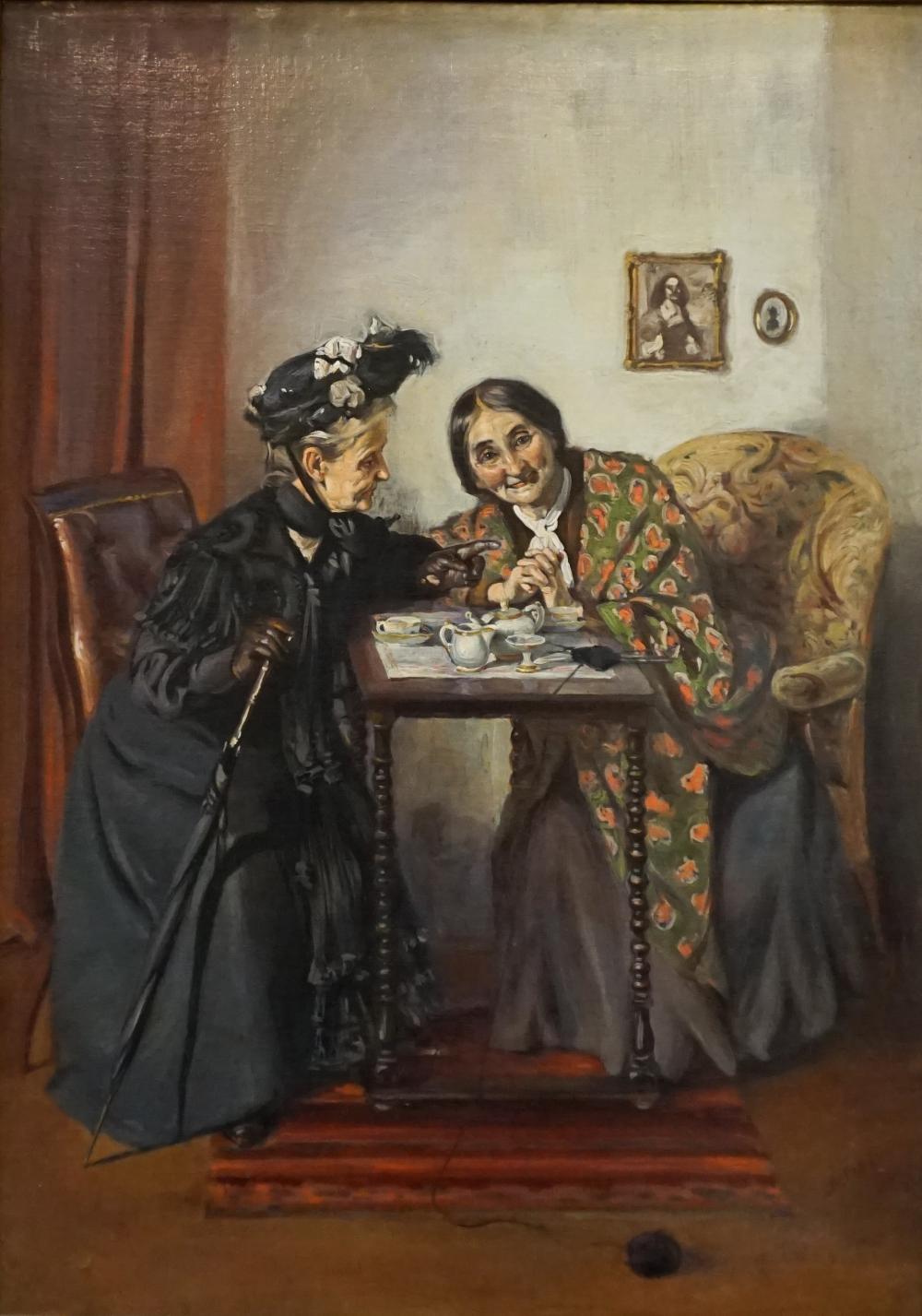 Appraisal: British School Late th Century The Conversation Oil on Canvas