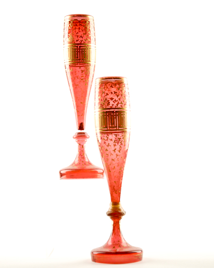 Appraisal: A Pair of th c Ruby Glass Vases applied gilt