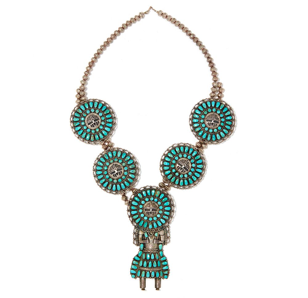 Appraisal: Larry Moses Begay Sterling Turquoise Sunface Necklace Sterling silver turquoise