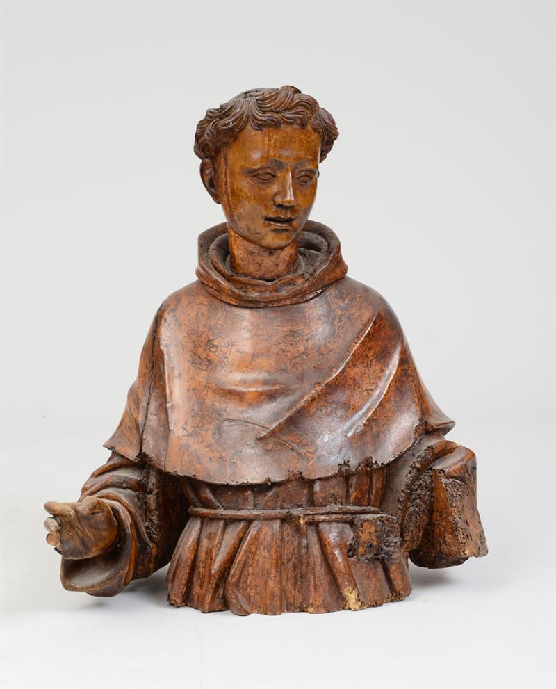 Appraisal: SIENESE RENAISSANCE STYLE CARVED WOOD BUST OF A MONK SAINT