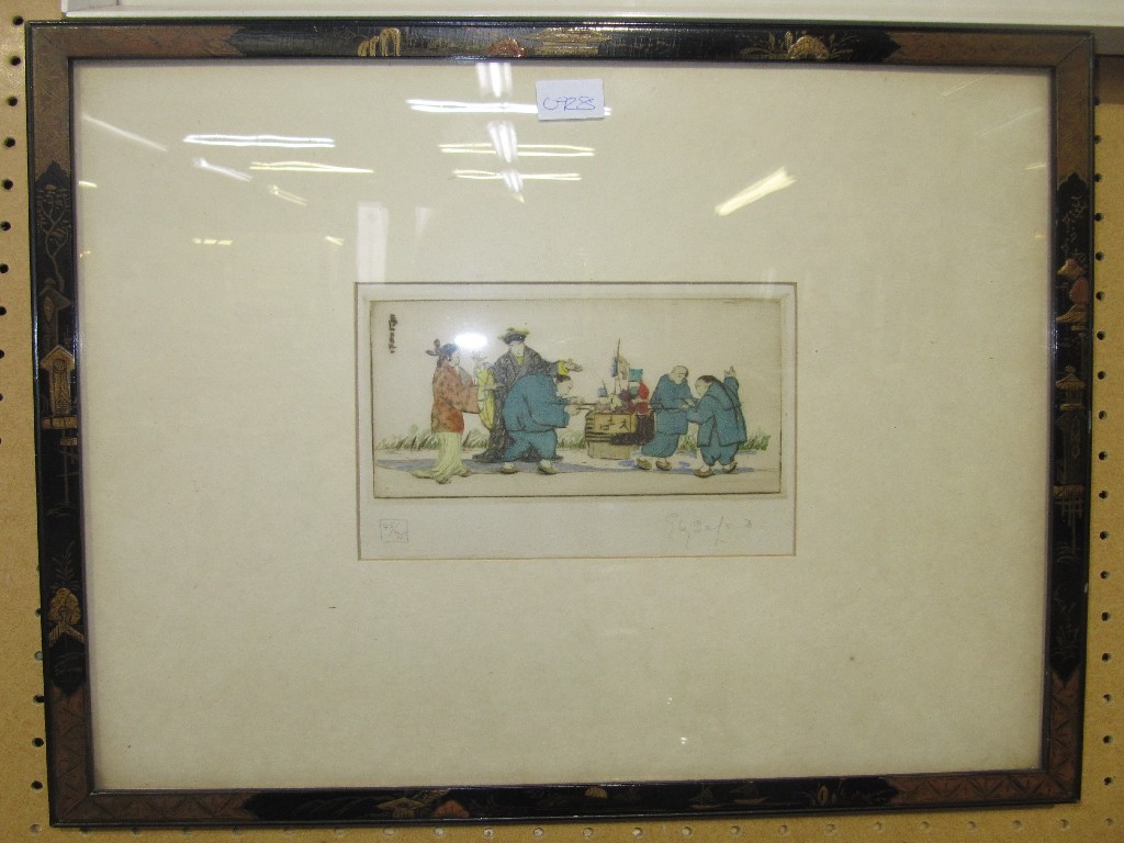 Appraisal: ELYSE ASHE LORD Etching with colour woodblock 'Purchase' signed and