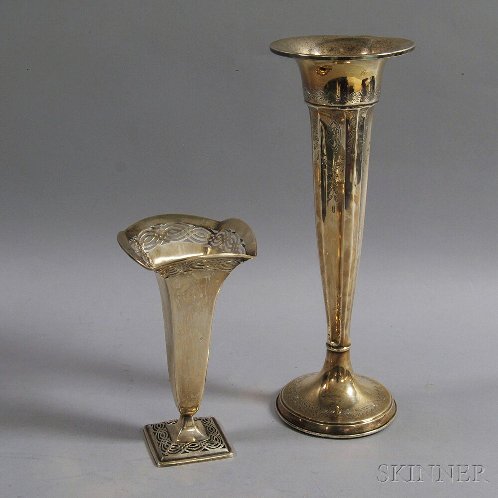 Appraisal: Two Sterling Silver Vases a trumpet vase made for Tiffany