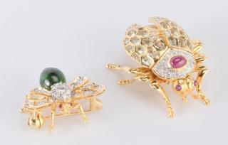 Appraisal: Jeweled Beetle and Bee Pins st item K yellow gold