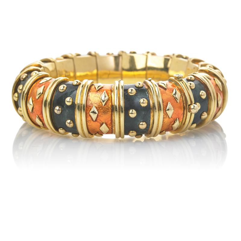 Appraisal: JEAN SCHLUMBERGER ENAMELED GOLD BRACELET TIFFANY k yg Jackie bracelet