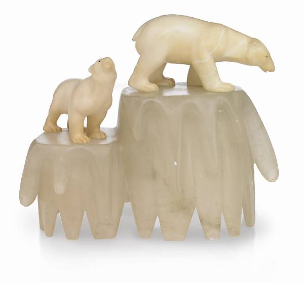 Appraisal: An Italian carved alabaster figural lamp modeled as polar bears