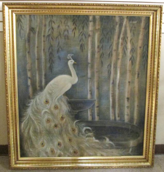 Appraisal: WHITE PEACOCK OIL ON CANVAS LAID ON BOARD early th