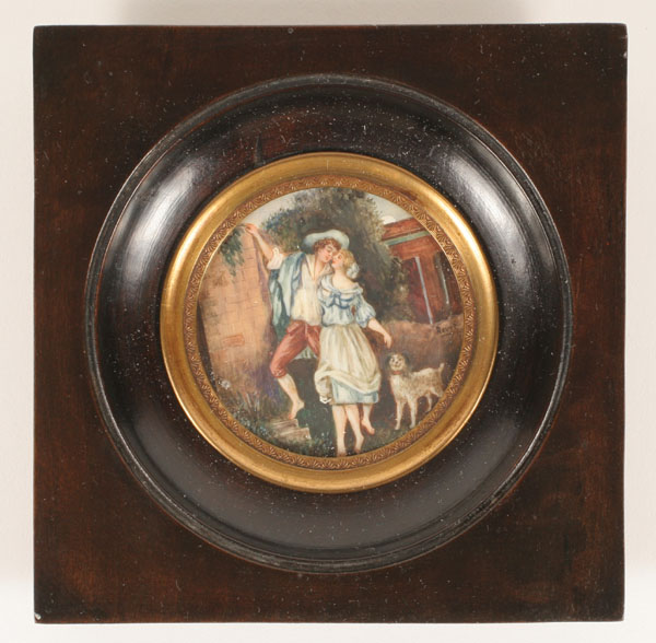 Appraisal: French th century portrait miniature on ivory depicting a courtly