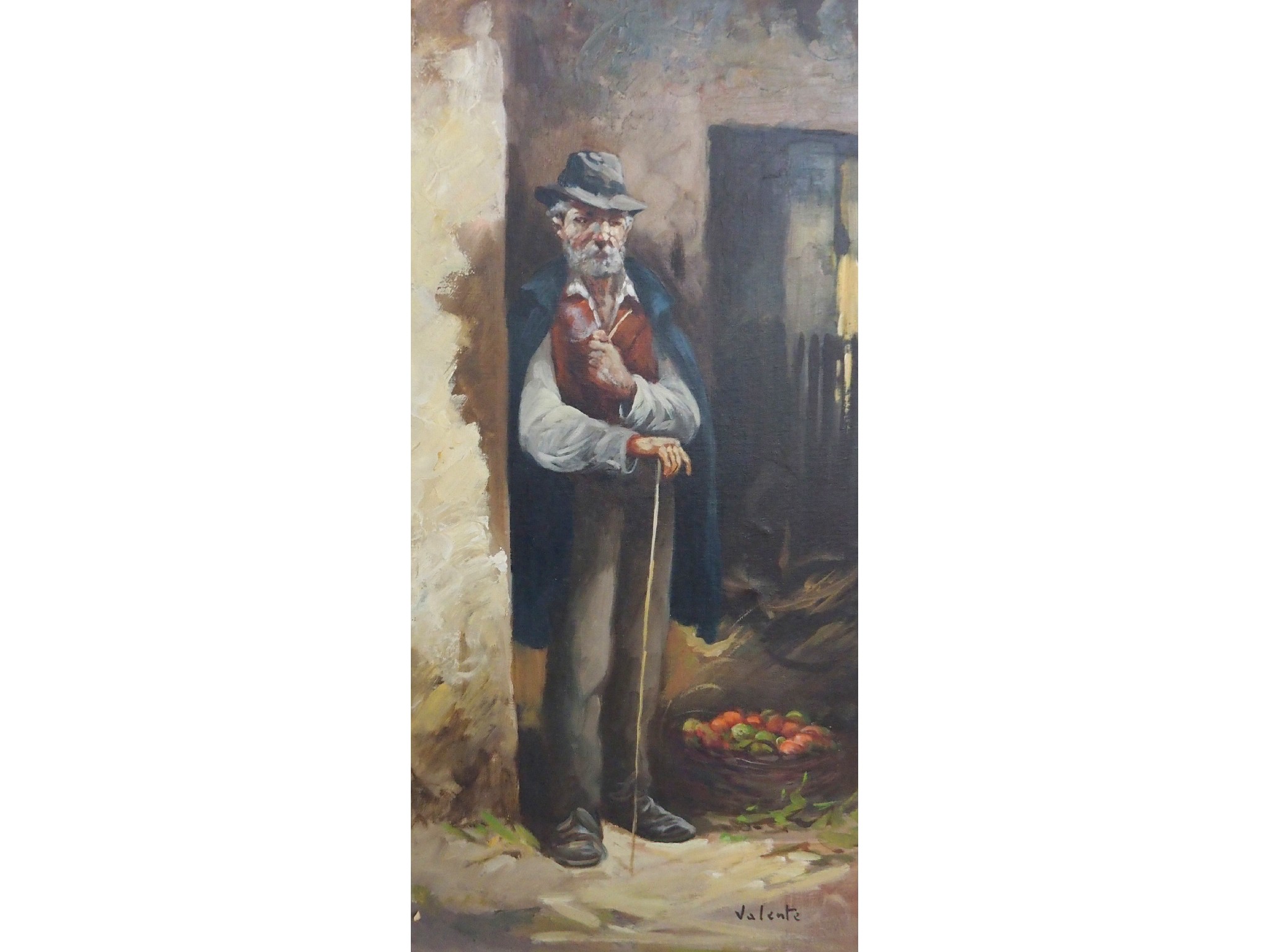 Appraisal: VALENTE Old man with a pipe signed oil on canvas