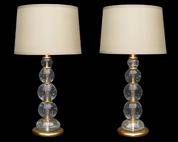 Appraisal: A pair of Murano glass and giltwood lamps s With