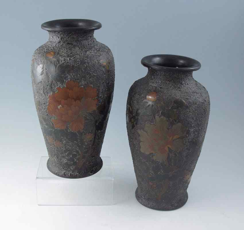 Appraisal: PAIR JAPANESE TOTAI CLOISONNE VASES Also referred to as Tree-Bark