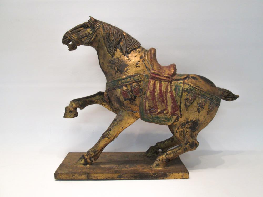 Appraisal: CHINESE GILT CARVED WOOD TANG STYLE HORSE with polychrome accents