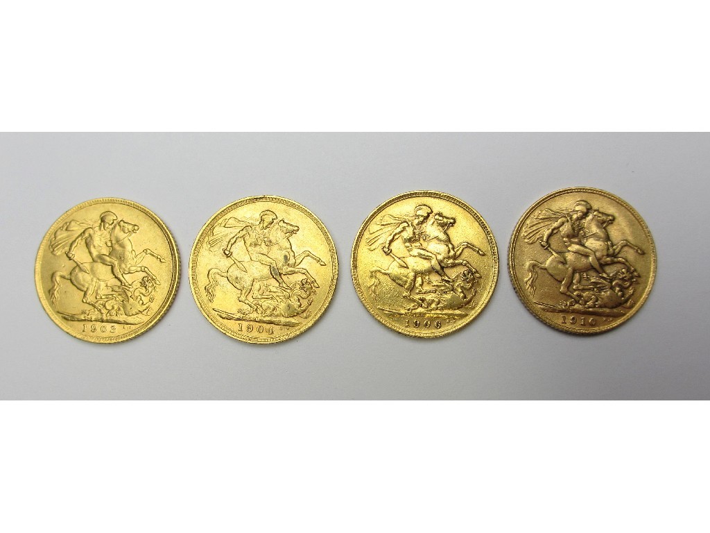 Appraisal: Four Edward VII head full sovereigns with dates