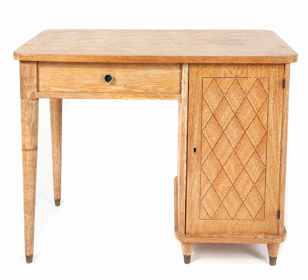 Appraisal: A French Art Deco pickled marquetry desk height in width