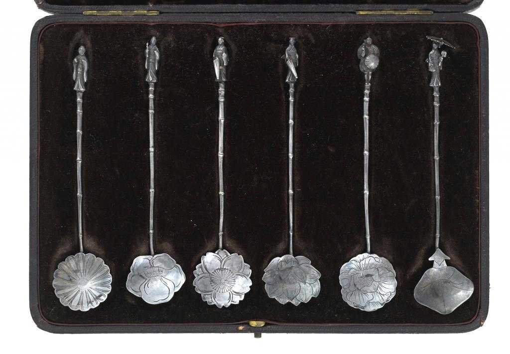 Appraisal: A SET OF SIX JAPANESE SILVER COFFEE SPOONS MADE FOR