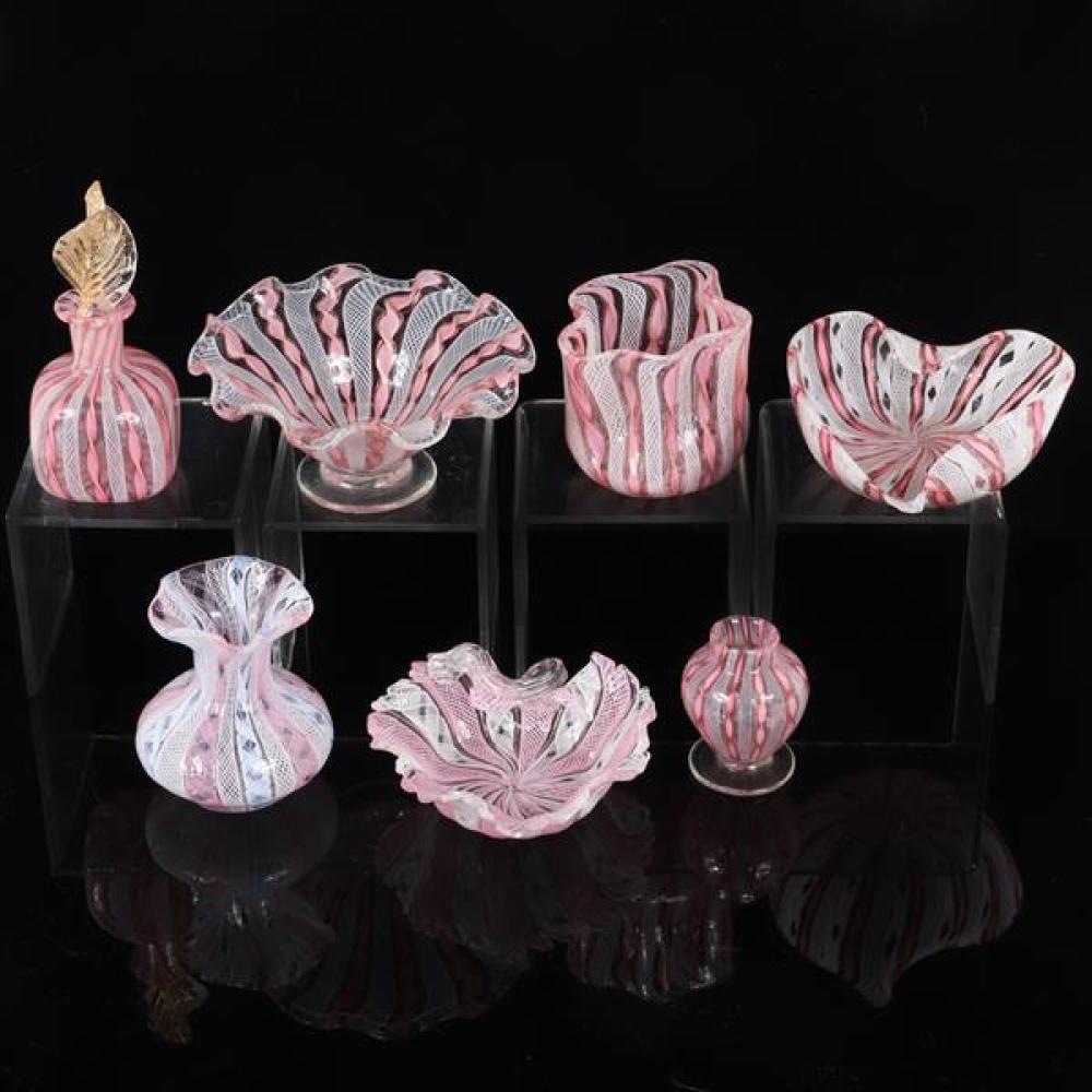 Appraisal: MURANO ITALIAN ART GLASS PC VANITY DECORATIVE GROUP WITH LATTICINO