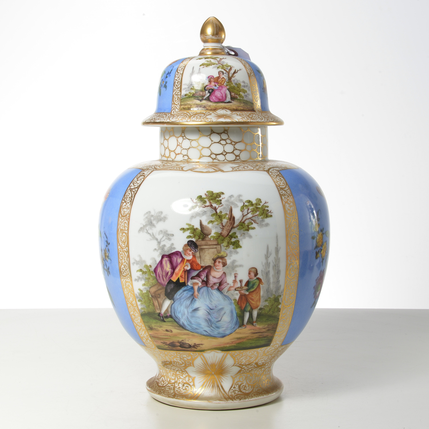 Appraisal: GERMAN DRESDEN HAND-PAINTED PORCELAIN COVERED JAR Prob late th c