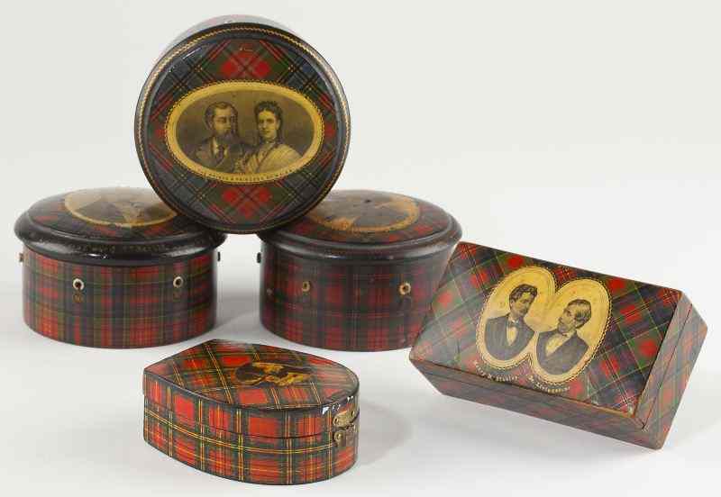 Appraisal: Five Tartanware Boxes Featuring Celebritieslate th - early th century