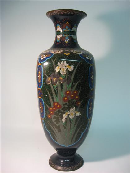 Appraisal: Japanese cloisonne vaseOf baluster form decorated with irises on a