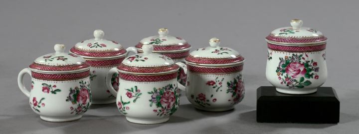 Appraisal: Set of Six Chinese Export Porcelain Covered Pots-de-Creme first quarter