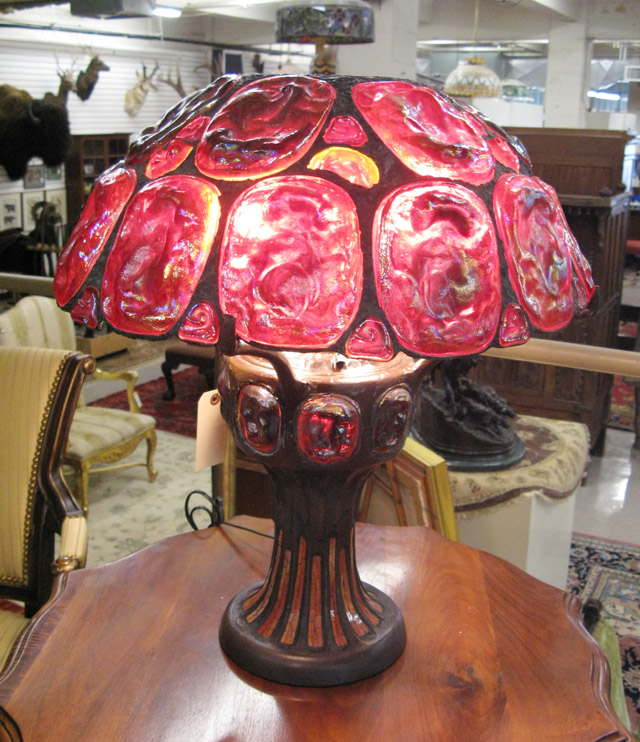 Appraisal: A SUPERB TIFFANY STYLE TURTLE BACK GLASS TABLE LAMP The