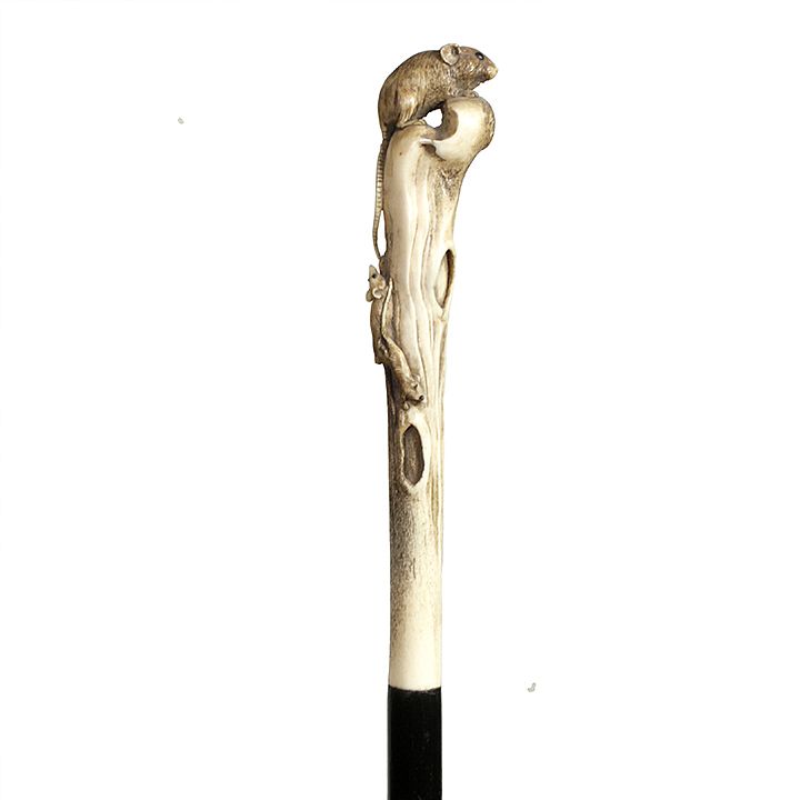 Appraisal: Japanese Stag Mouse Cane Ca - A finely carved stag