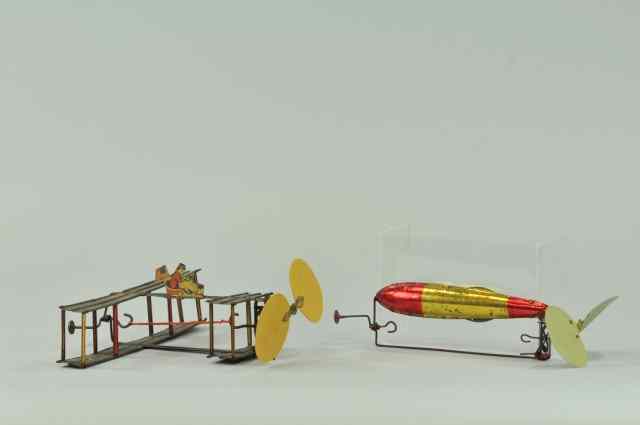 Appraisal: LE BALON ZEPPELIN AND TIN BI-PLANE French aeronautical toy is