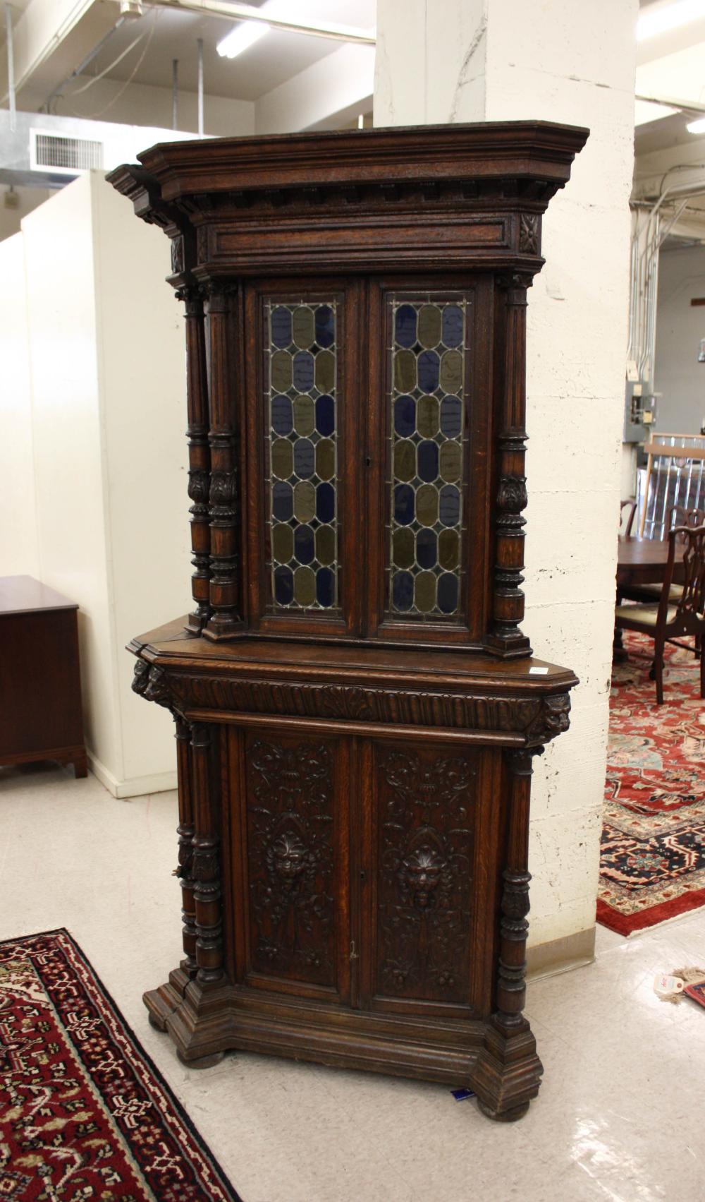 Appraisal: RENAISSANCE STYLE CARVED OAK CORNER CABINET Continental th century in