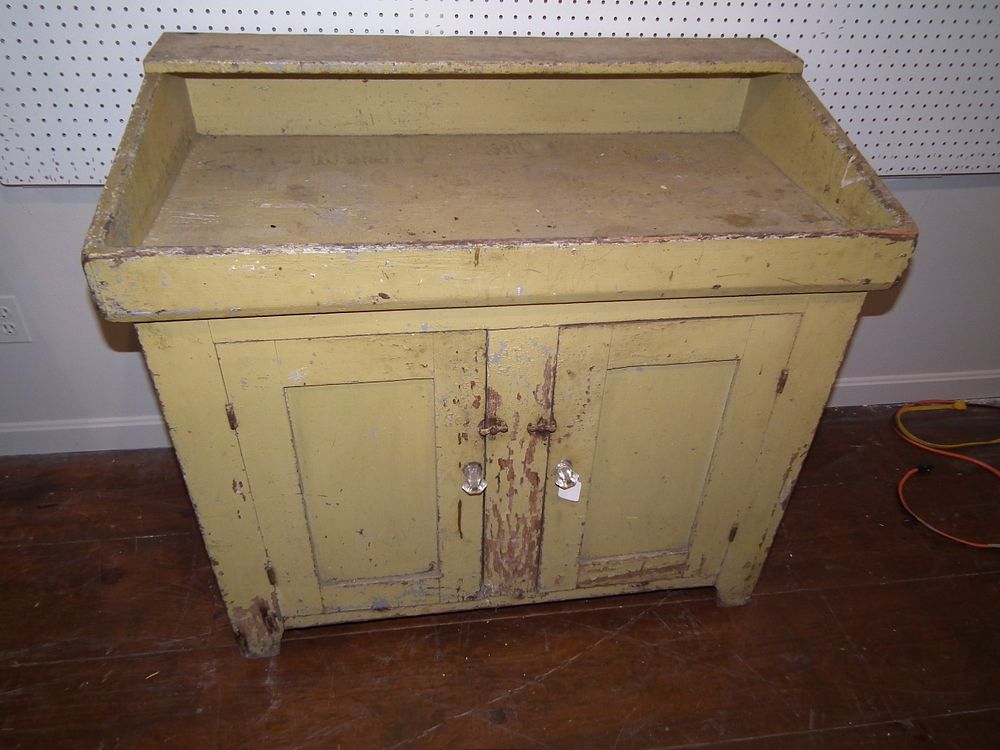 Appraisal: MUSTARD PINE DRY SINK th century pine dry sink in