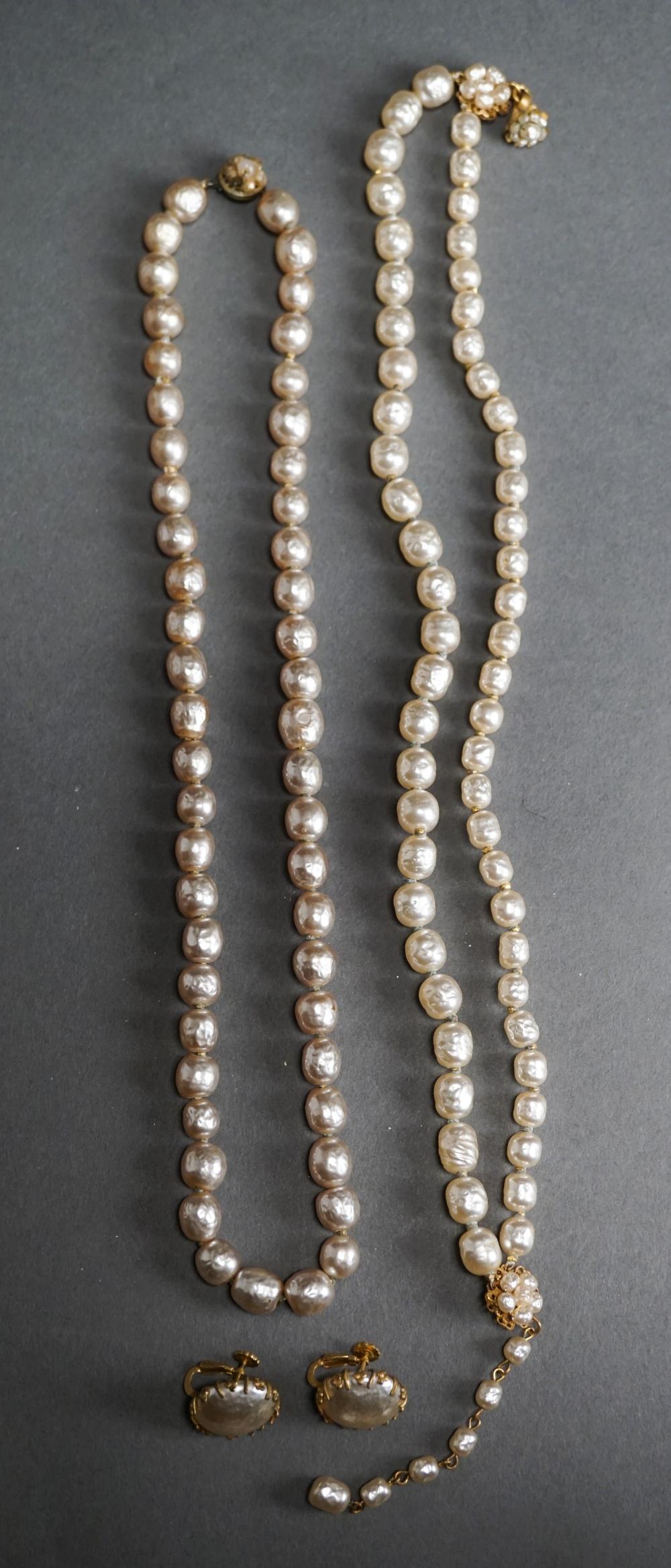 Appraisal: Two Miriam Haskel Faux Pearl Necklaces and a Pair of