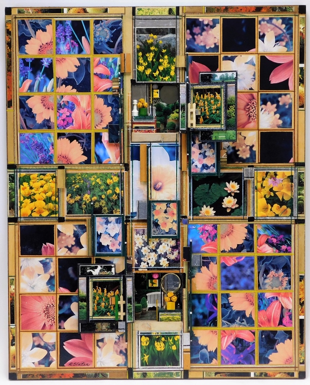 Appraisal: RODERICK SLATER PETAL COLLAGE MIXED MEDIA PAINTING United States -