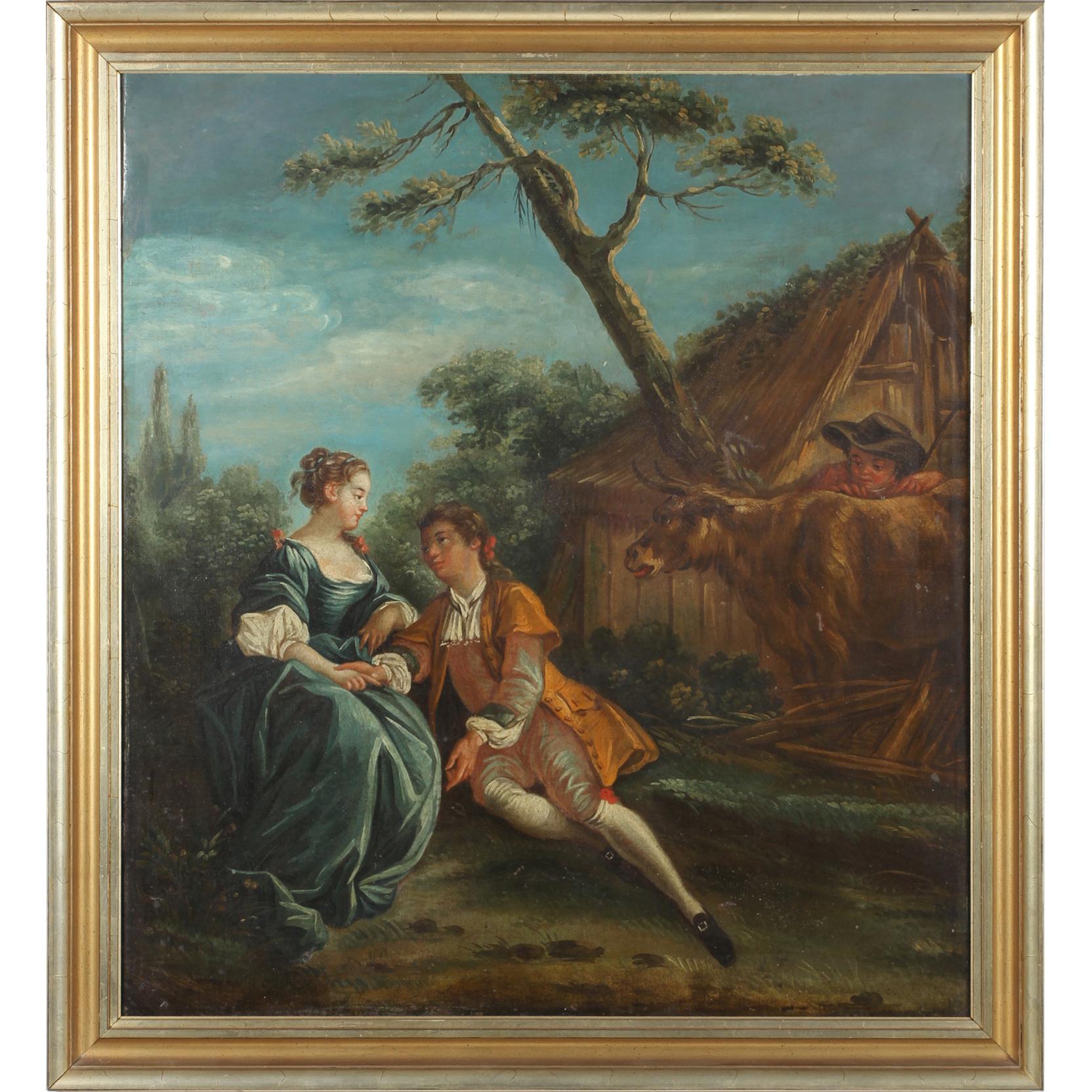 Appraisal: follower of Francois Boucher French - Galante Scene oil on