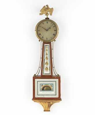 Appraisal: Banjo Clock early 's Walnut inlaid case with brass side