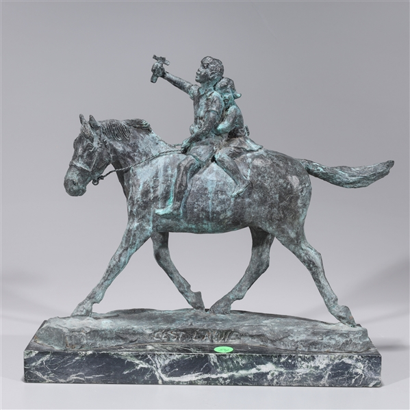 Appraisal: Bronze statue of children on a horse with C'est La