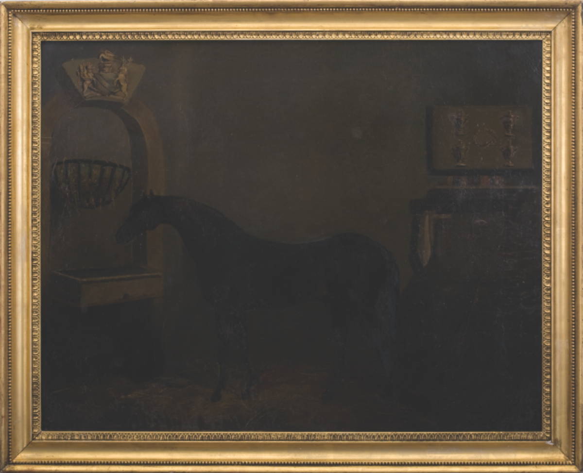 Appraisal: PORTRAIT OF A RACE HORSE IN A STABLE IN THE