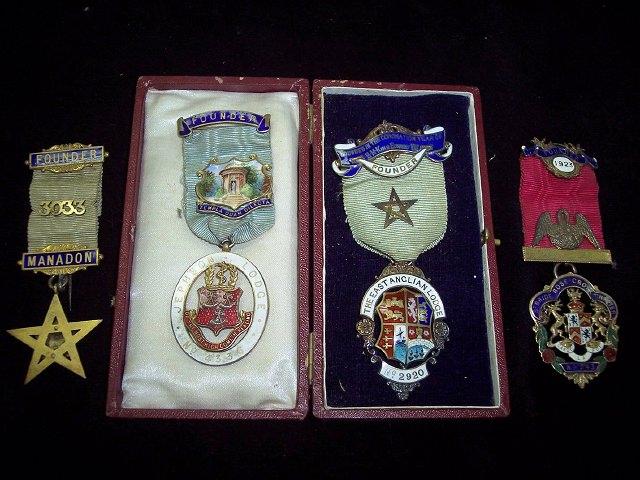 Appraisal: Four silver masonic Founders medallions each with enamelled armorial Jephson