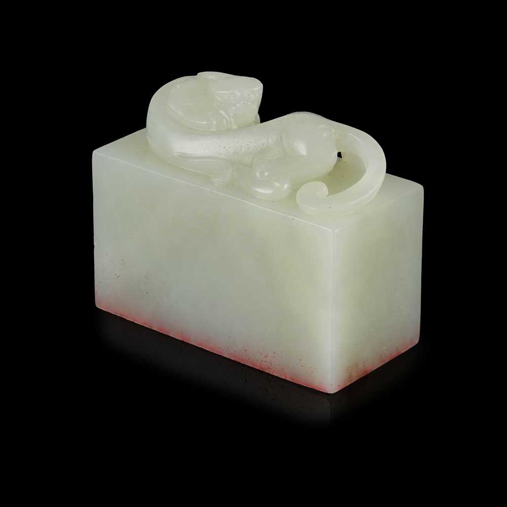 Appraisal: PALE CELADON JADE 'CHILONG DRAGON' SEAL TH CENTURY the rectangular