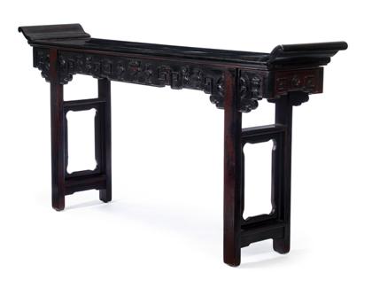 Appraisal: Impressive Chinese painted hongmu recessed-leg side table late th century