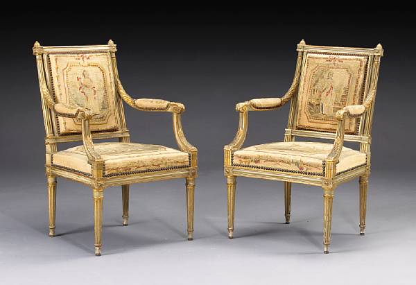 Appraisal: A pair of Louis XVI style painted and parcel gilt